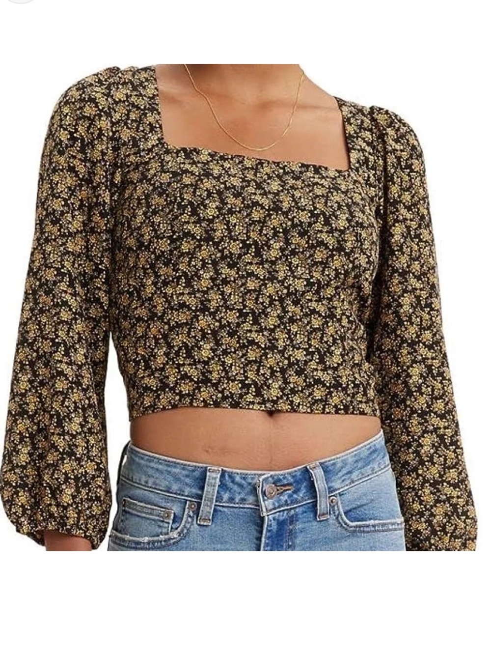 Levi's Black Floral Square-Neck Long-Sleeve Crop Top